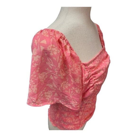 Lush Floral Ruched Front Blouse~Size Medium~Pink Smocked Back Top NWOT  L13 16 - Picture 3 of 11